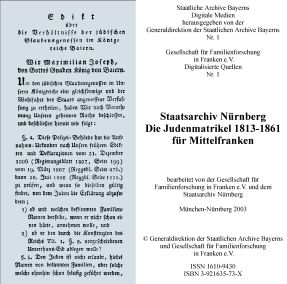  - Staatsarchiv Nürnberg - Die Judenmatrikel 1813-1861 für Mittelfranken